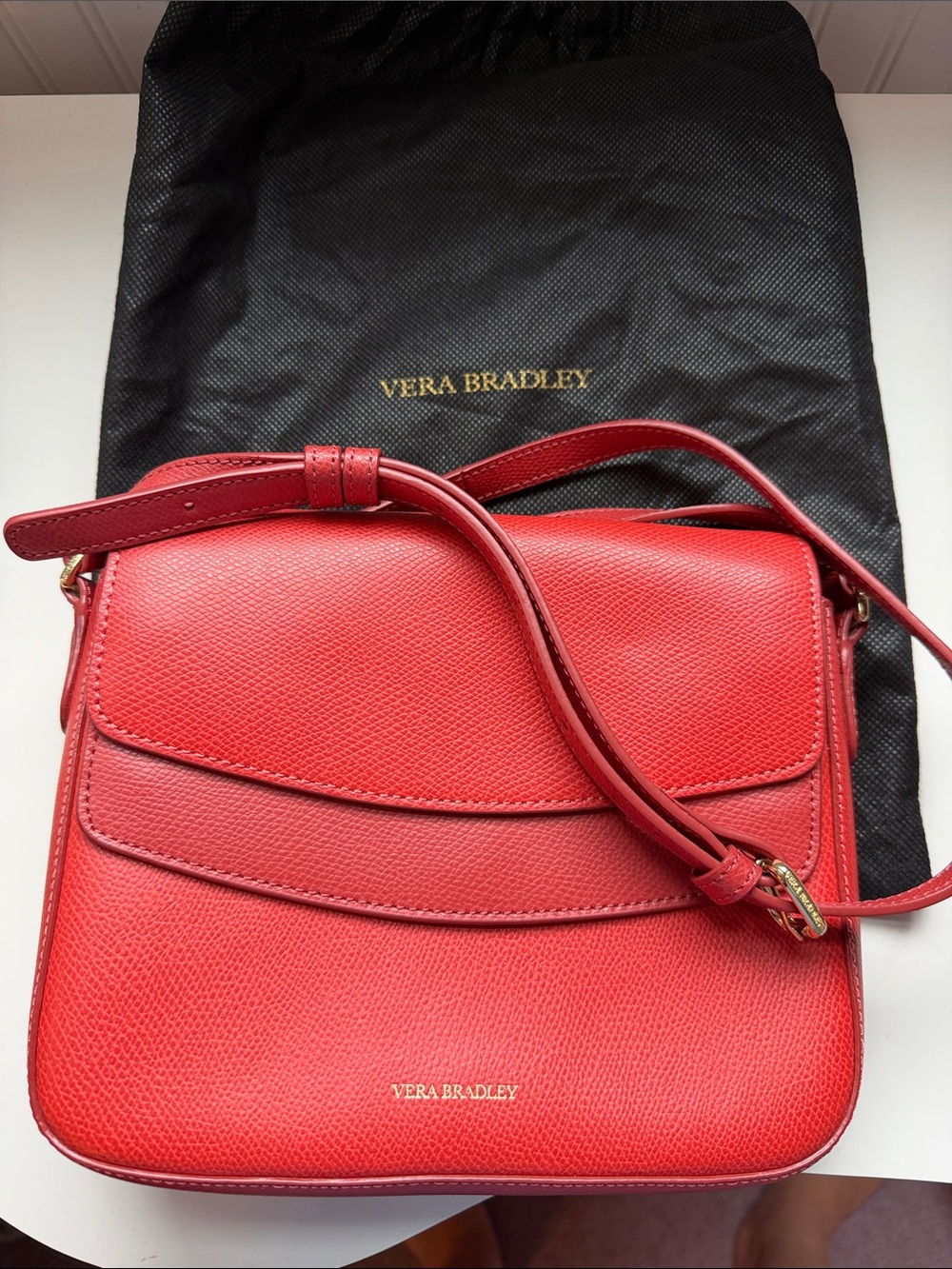 Vera Bradley Burnt Orange Pebbled Leather Twice as Nice Crossbody with Dustbag